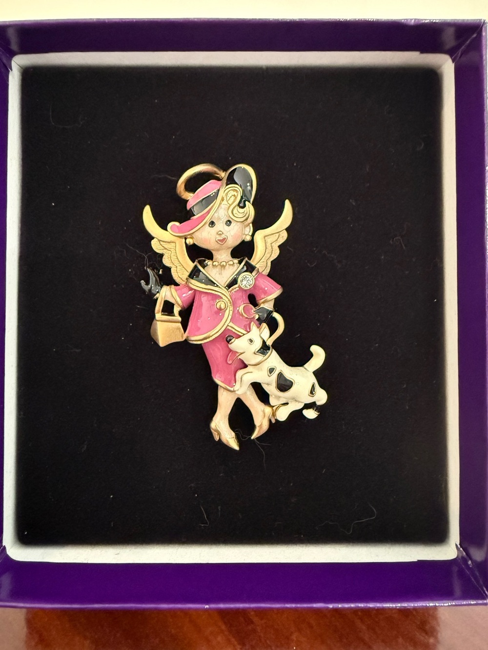Bob Mackie Angel Lady & Dog Brooch Pin NIB Rare QVC J107848